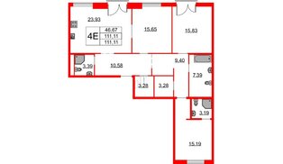Квартира в ЖК Бакунина 33 ЖК, 3 комнатная, 111.11 м², 2 этаж