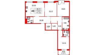 Квартира в ЖК Бакунина 33 ЖК, 3 комнатная, 111.72 м², 5 этаж