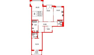 Квартира в ЖК Бакунина 33 ЖК, 3 комнатная, 103.22 м², 3 этаж