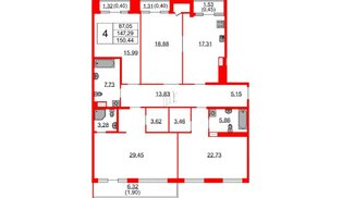 Квартира в ЖК Бакунина 33 ЖК, 4 комнатная, 150.44 м², 9 этаж