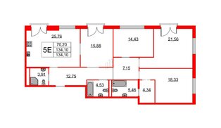 Квартира в ЖК Бакунина 33 ЖК, 4 комнатная, 134.1 м², 2 этаж