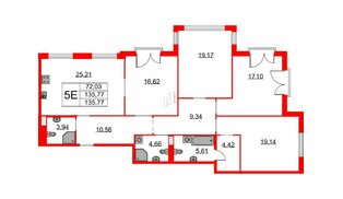 Квартира в ЖК Бакунина 33 ЖК, 4 комнатная, 135.77 м², 5 этаж