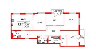 Квартира в ЖК Бакунина 33 ЖК, 4 комнатная, 126.21 м², 8 этаж