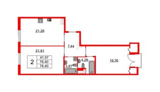 Квартира в ЖК Бакунина 33 ЖК, 2 комнатная, 78.4 м², 9 этаж