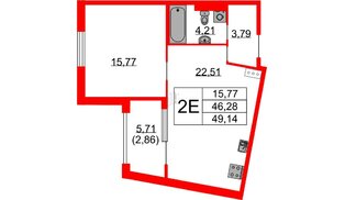 Квартира в ЖК Бакунина 33 ЖК, 1 комнатная, 49.14 м², 7 этаж