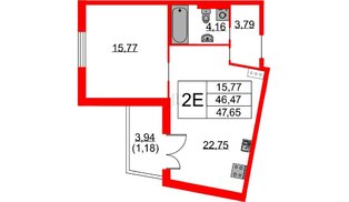 Квартира в ЖК Бакунина 33 ЖК, 1 комнатная, 47.65 м², 9 этаж