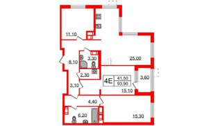 Квартира в ЖК Струны, 3 комнатная, 93.9 м², 23 этаж