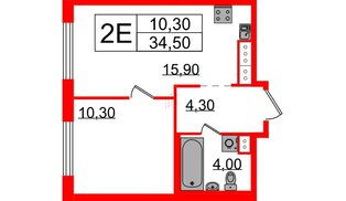 Квартира в ЖК Струны, 1 комнатная, 34.5 м², 16 этаж