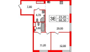 Квартира в ЖК Струны, 2 комнатная, 68.3 м², 18 этаж