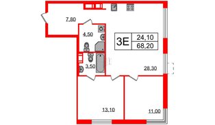Квартира в ЖК Струны, 2 комнатная, 68.2 м², 11 этаж