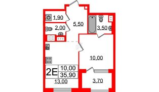 Квартира в ЖК Струны, 1 комнатная, 35.9 м², 4 этаж