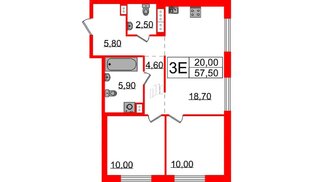 Квартира в ЖК Струны, 2 комнатная, 57.5 м², 12 этаж