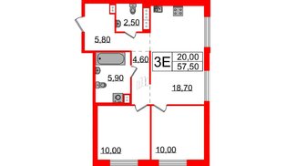 Квартира в ЖК Струны, 2 комнатная, 57.5 м², 13 этаж
