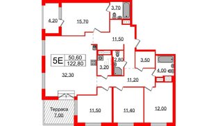 Квартира в ЖК Струны, 4 комнатная, 122.8 м², 22 этаж