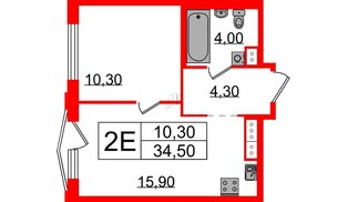 Квартира в ЖК Струны, 1 комнатная, 34.5 м², 13 этаж