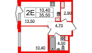 Квартира в ЖК Струны, 1 комнатная, 35.5 м², 9 этаж