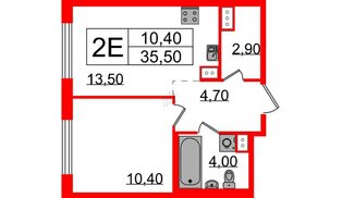 Квартира в ЖК Струны, 1 комнатная, 35.5 м², 12 этаж