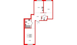 Квартира в ЖК Образцовый квартал, 2 комнатная, 64.01 м², 1 этаж