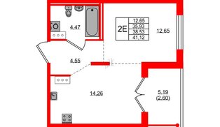Квартира в ЖК Образцовый квартал, 1 комнатная, 35.93 м², 2 этаж