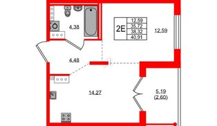 Квартира в ЖК «Образцовый квартал», 1 комнатная, 35.72 м², 4 этаж
