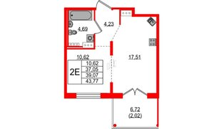 Квартира в ЖК Образцовый квартал, 1 комнатная, 37.05 м², 3 этаж