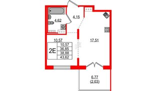 Квартира в ЖК «Образцовый квартал», 1 комнатная, 36.85 м², 4 этаж