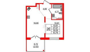 Квартира в ЖК «Образцовый квартал», 1 комнатная, 37.07 м², 3 этаж