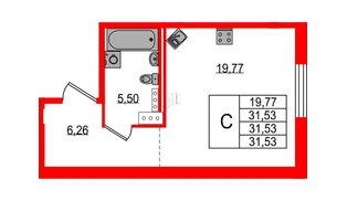 Квартира в ЖК Образцовый квартал, студия, 31.53 м², 3 этаж