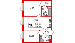 Квартира в ЖК Парусная 1, 2 комнатная, 59.3 м², 6 этаж