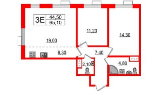 Квартира в ЖК Парусная 1, 2 комнатная, 65.1 м², 5 этаж