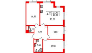 Квартира в ЖК Парусная 1, 3 комнатная, 77 м², 7 этаж