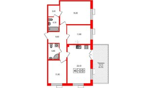 Квартира в ЖК Парусная 1, 3 комнатная, 90.5 м², 1 этаж