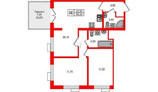 Квартира в ЖК Парусная 1, 2 комнатная, 66.2 м², 1 этаж