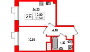 Квартира в ЖК Парусная 1, 1 комнатная, 33.5 м², 7 этаж