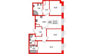 Квартира в ЖК Парусная 1, 3 комнатная, 88.5 м², 2 этаж