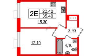 Квартира в ЖК Парусная 1, 1 комнатная, 35.4 м², 11 этаж