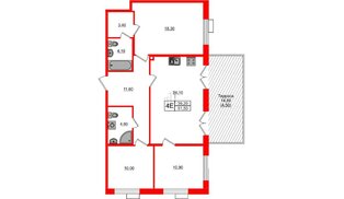 Квартира в ЖК Парусная 1, 3 комнатная, 91.5 м², 1 этаж