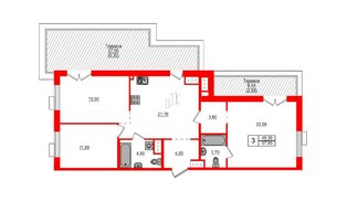 Квартира в ЖК Парусная 1, 3 комнатная, 97.9 м², 6 этаж