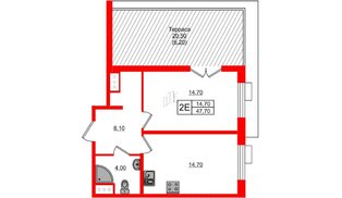 Квартира в ЖК Парусная 1, 1 комнатная, 47.7 м², 4 этаж