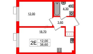 Квартира в ЖК «Парусная 1», 1 комнатная, 38.6 м², 4 этаж