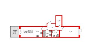 Квартира в ЖК Парусная 1, 1 комнатная, 58.7 м², 1 этаж