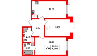 Квартира в ЖК Парусная 1, 2 комнатная, 62 м², 7 этаж