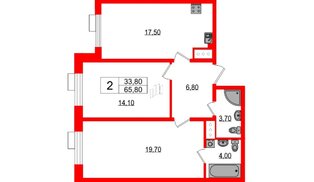 Квартира в ЖК Парусная 1, 2 комнатная, 65.8 м², 4 этаж