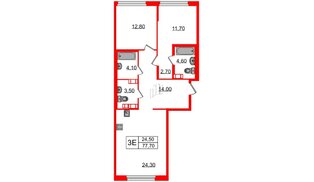 Квартира в ЖК Куинджи, 2 комнатная, 77.7 м², 10 этаж