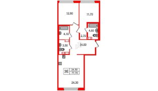 Квартира в ЖК Куинджи, 2 комнатная, 77.7 м², 11 этаж