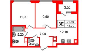 Квартира в ЖК Куинджи, 2 комнатная, 48.7 м², 4 этаж