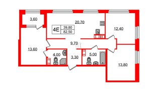 Квартира в ЖК Куинджи, 3 комнатная, 82.5 м², 7 этаж