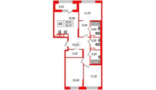 Квартира в ЖК Куинджи, 3 комнатная, 86.2 м², 10 этаж