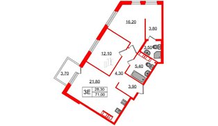 Квартира в ЖК Куинджи, 2 комнатная, 71 м², 11 этаж