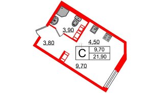 Квартира в ЖК Куинджи, студия, 21.9 м², 14 этаж